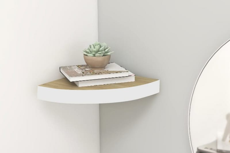Svävande hörnhylla ek och vit 25x25x3,8 cm MDF - Brun - Förvaring - Hyllor - Hörnhylla