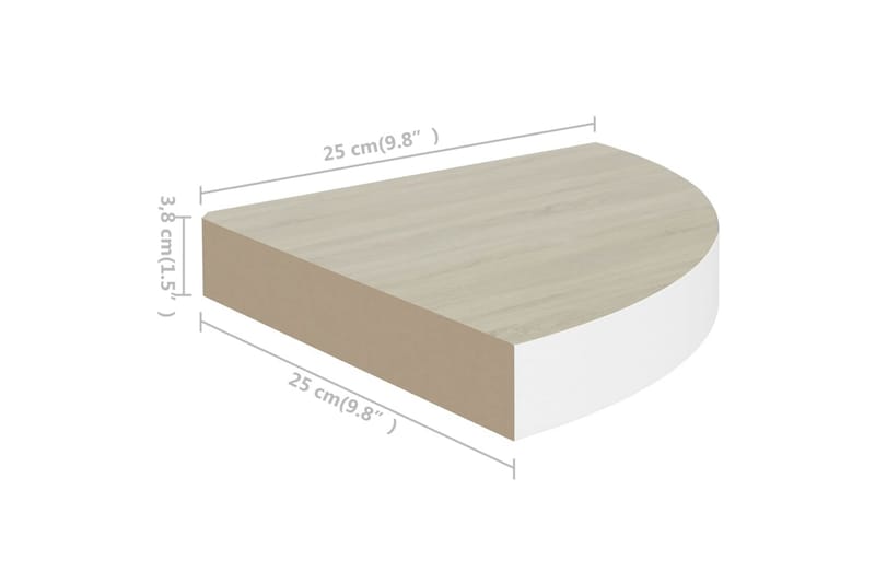 Svävande hörnhylla ek och vit 25x25x3,8 cm MDF - Brun - Hörnhylla