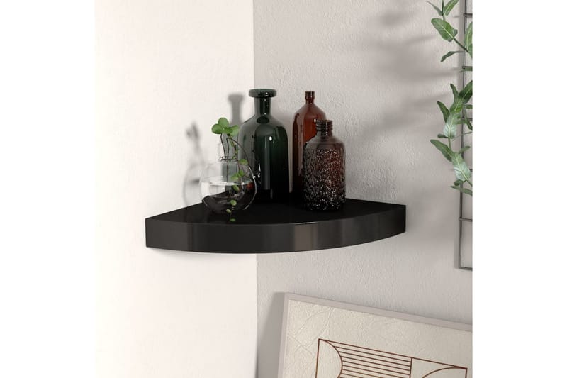 Svävande hörnhylla svart 25x25x3,8 cm MDF - Svart - Förvaring - Hyllor - Hörnhylla