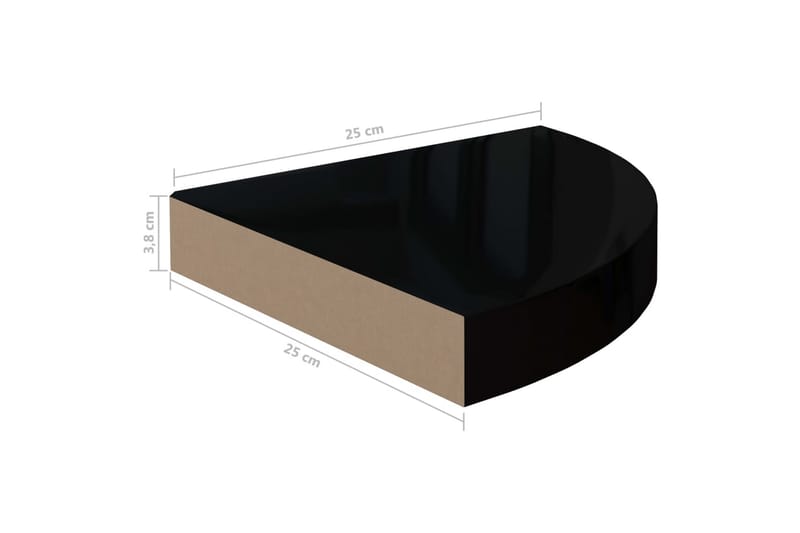 Svävande hörnhylla svart högglans 25x25x3,8 cm MDF - Svart - Förvaring - Hyllor - Hörnhylla