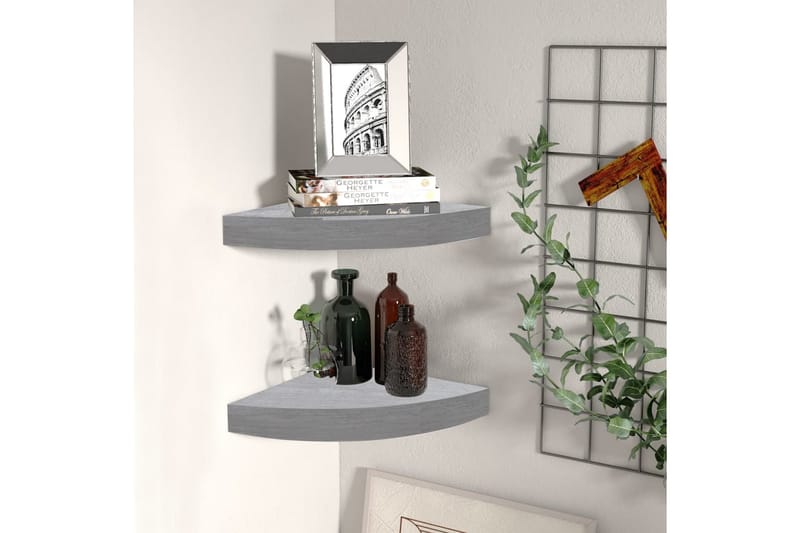 Svävande hörnhyllor 2 st betonggrå 25x25x3,8 cm MDF - Grå - Förvaring - Hyllor - Hörnhylla