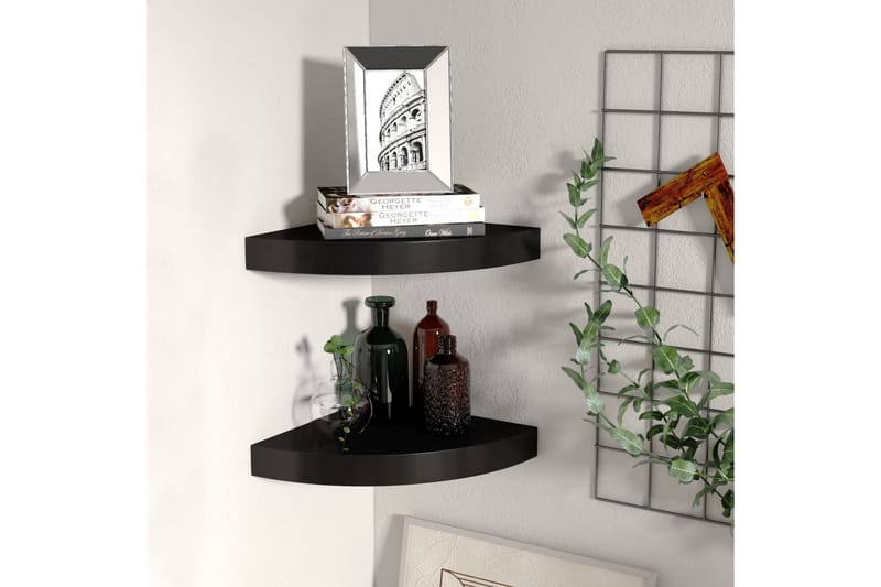 Svävande hörnhyllor 2 st svart 25x25x3,8 cm MDF - Svart - Förvaring - Hyllor - Hörnhylla