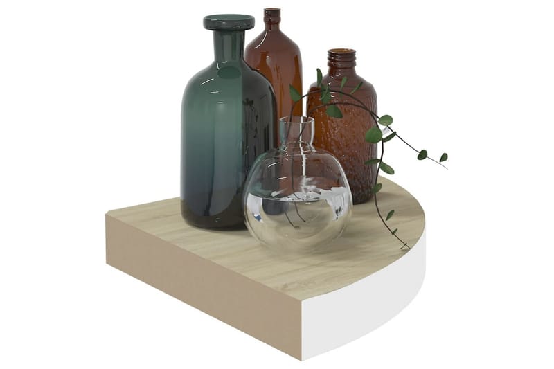 Svävande hörnhyllor 4 st ek och vit 25x25x3,8 cm MDF - Brun - Förvaring - Hyllor - Hörnhylla