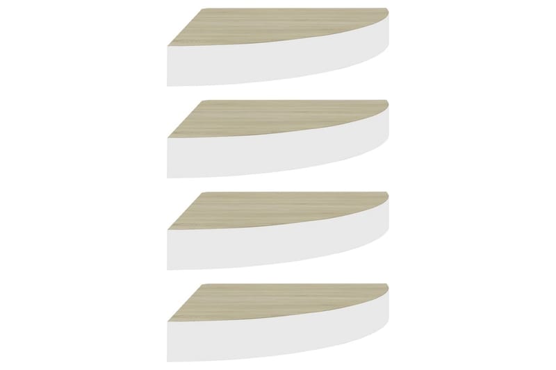 Svävande hörnhyllor 4 st ek och vit 25x25x3,8 cm MDF - Brun - Förvaring - Hyllor - Hörnhylla