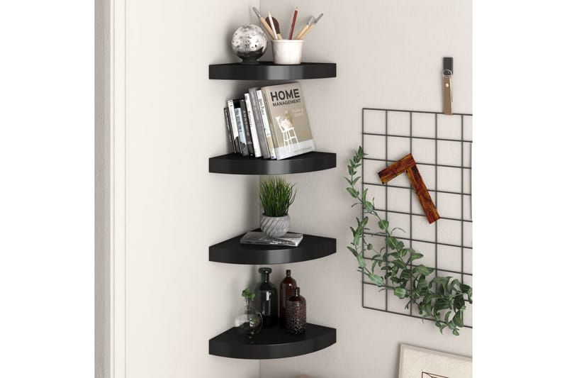 Svävande hörnhyllor 4 st svart 25x25x3,8 cm MDF - Svart - Förvaring - Hyllor - Hörnhylla