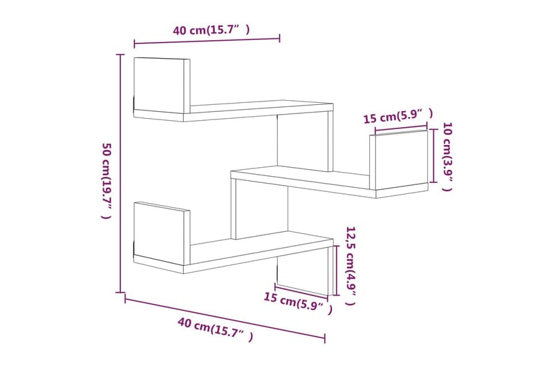 Vägghörnhylla rökfärgad ek 40x40x50 cm konstruerat trä - Brun - Förvaring - Hyllor - Hörnhylla