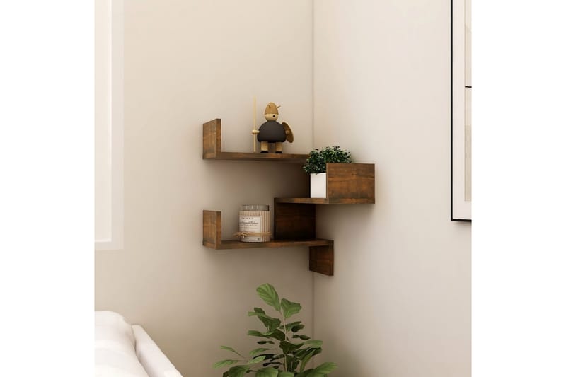 Vägghörnhylla rökfärgad ek 40x40x50 cm konstruerat trä - Brun - Förvaring - Hyllor - Hörnhylla