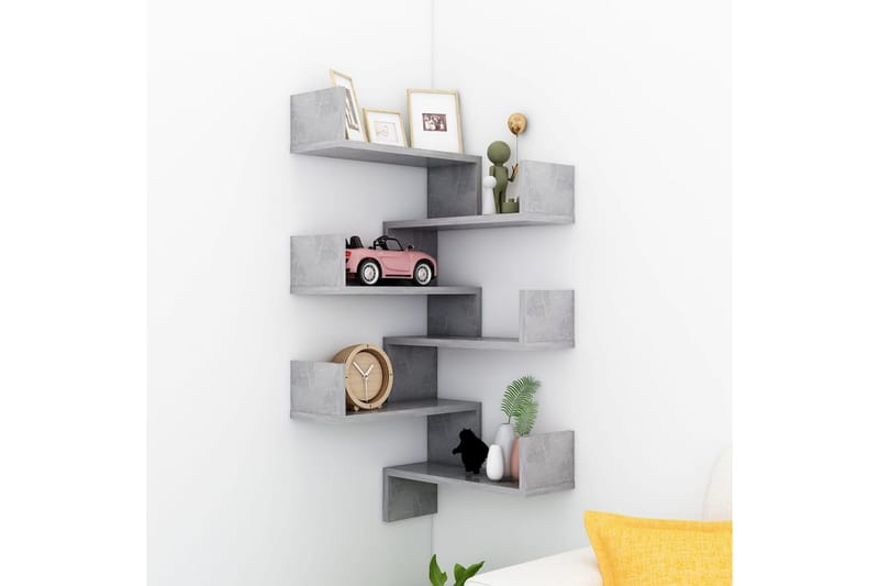 Vägghyllor hörn 2 st betonggrå 40x40x50 cm spånskiva - Betonggrå - Förvaring - Köksförvaring - Kökshylla