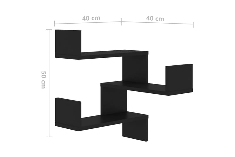 Vägghyllor hörn 2 st svart 40x40x50 cm spånskiva - Svart - Kökshylla - Vägghylla