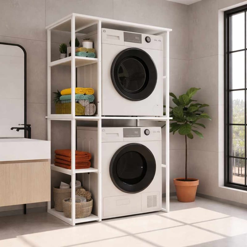 Huddy Tvättmaskinshylla 90x190x60 cm - Vit - Förvaring - Hyllor - Hyllplan & hyllkonsoler