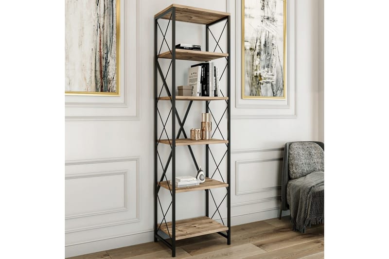 Hyllor Bokhylla Suadiye Atlantic Pine / Svart Grey Colored Wood,Svart - Förvaring - Hyllor - Bokhylla