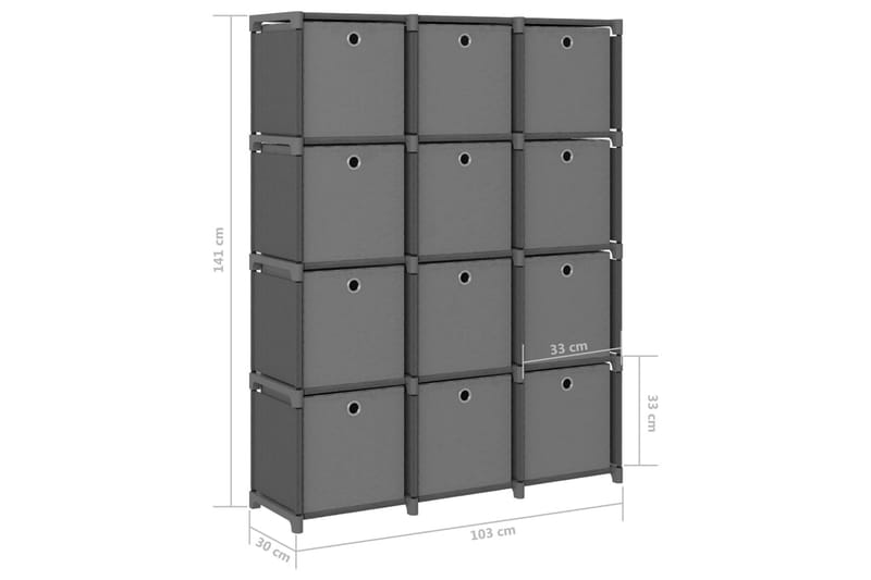 Hylla med 12 kuber med lådor grå 103x30x141 cm tyg - Grå - Förvaring - Hyllor - Hyllsystem