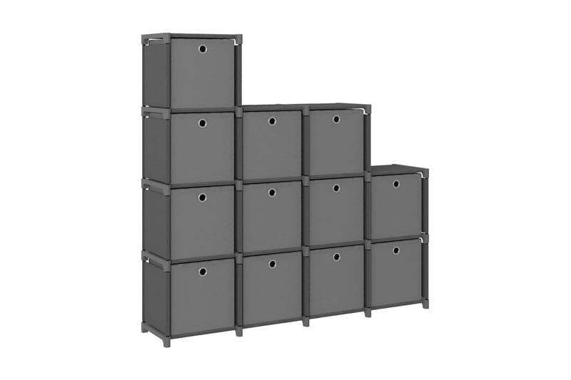 Hylla med 12 kuber med lådor grå 103x30x141 cm tyg - Grå - Hyllsystem