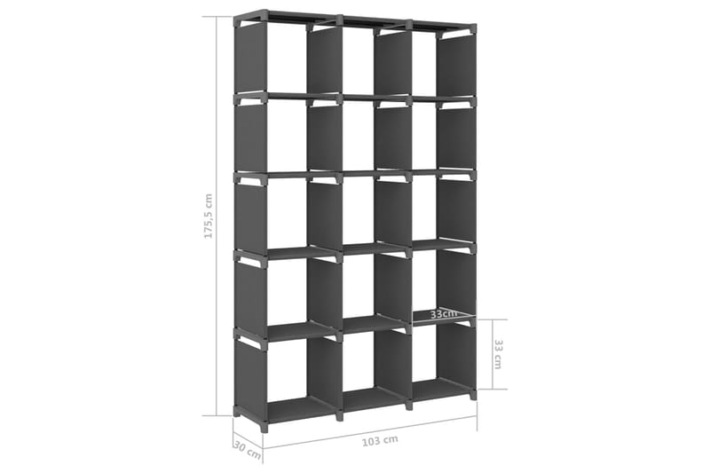 Hylla med 15 kuber grå 103x30x175,5 cm tyg - Grå - Förvaring - Hyllor - Hyllsystem