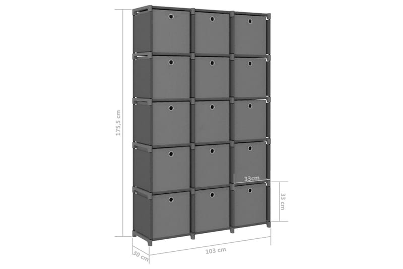 Hylla med 15 kuber med lådor grå 103x30x175,5 cm tyg - Grå - Förvaring - Hyllor - Hyllsystem