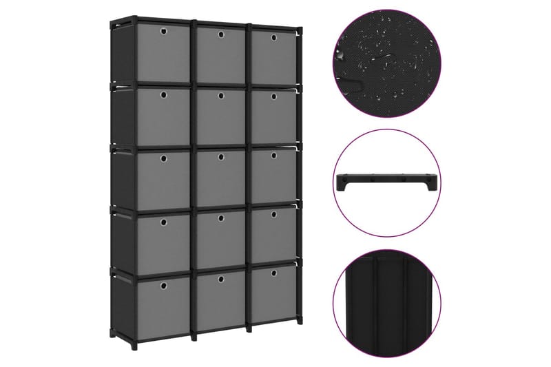 Hylla med 15 kuber svart 103x30x175,5 cm tyg - Svart - Förvaring - Hyllor - Hyllsystem