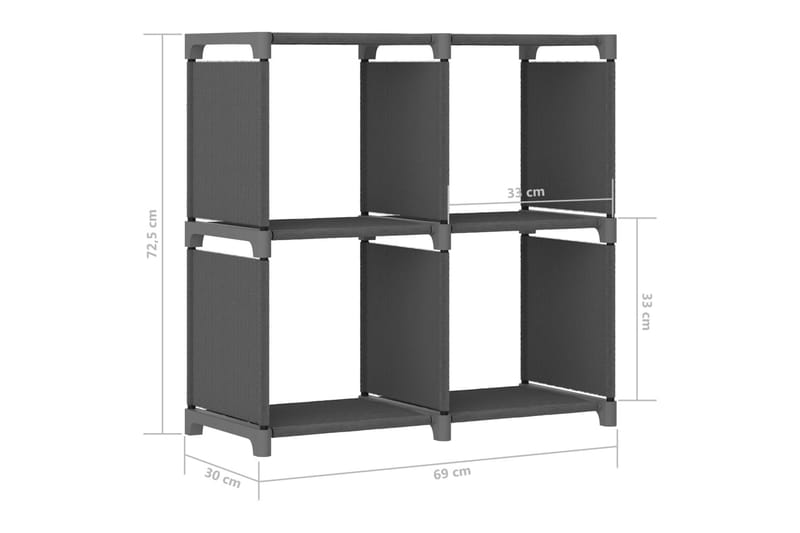 Hylla med 4 kuber grå 69x30x72,5 cm tyg - Grå - Förvaring - Hyllor - Hyllsystem