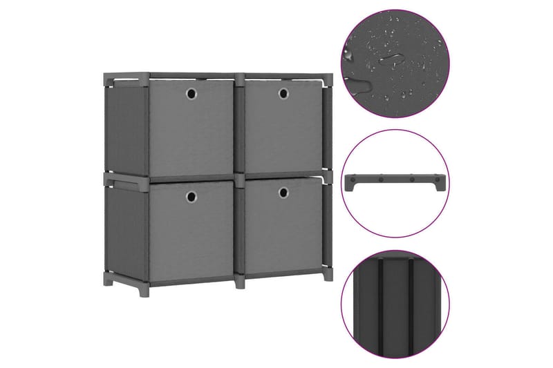 Hylla med 4 kuber med lådor grå 69x30x72,5 cm tygs - Grå - Förvaring - Hyllor - Hyllsystem