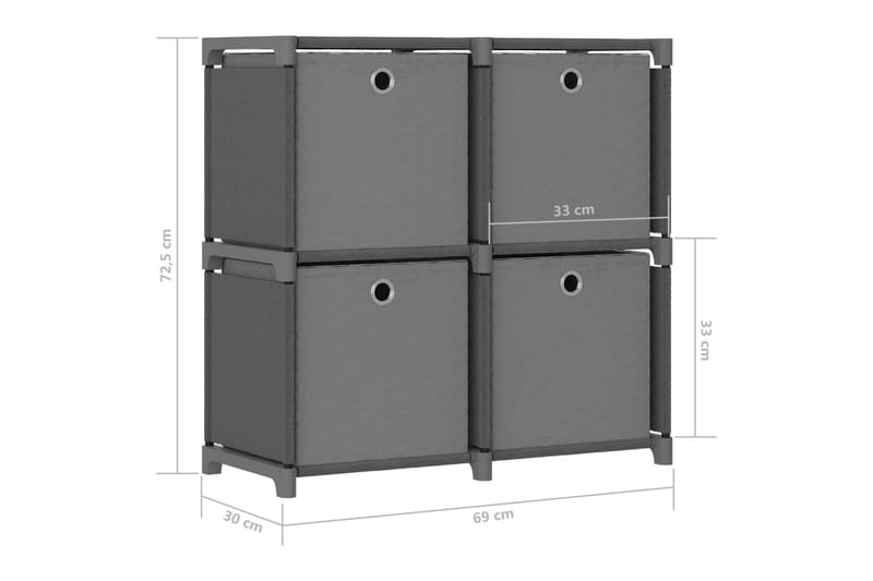 Hylla med 4 kuber med lådor grå 69x30x72,5 cm tygs - Grå - Förvaring - Hyllor - Hyllsystem