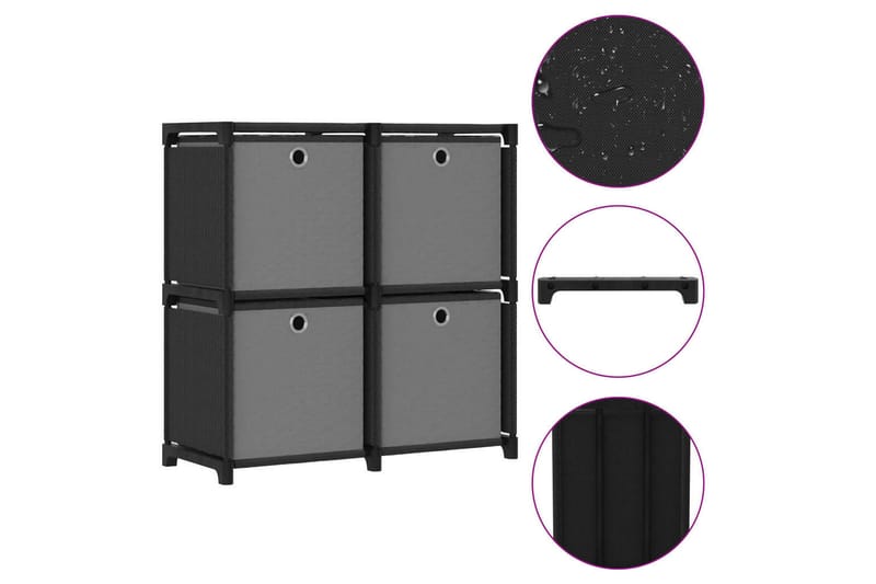 Hylla med 4 kuber med lådor svart 69x30x72,5 cm tyg - Svart - Förvaring - Hyllor - Hyllsystem
