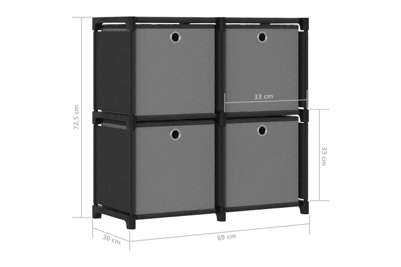 Hylla med 4 kuber med lådor svart 69x30x72,5 cm tyg - Svart - Förvaring - Hyllor - Hyllsystem