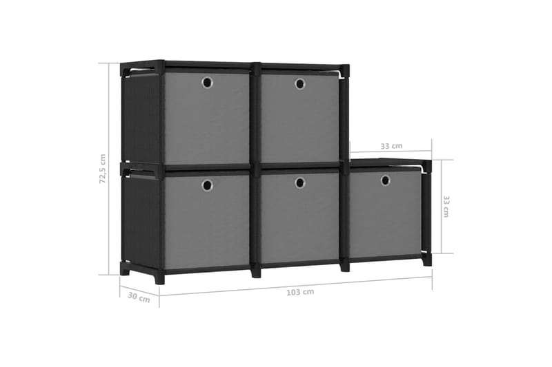 Hylla med 5 kuber med lådor svart 103x30x72,5 cm tyg - Svart - Förvaring - Hyllor - Hyllsystem