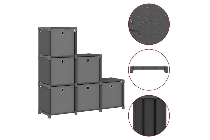 Hylla med 6 kuber med lådor grå 103x30x72,5 cm tyg - Grå - Förvaring - Hyllor - Hyllsystem
