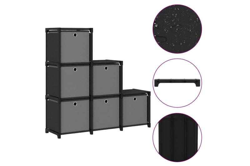 Hylla med 6 kuber med lådor svart 103x30x72,5 cm tyg - Svart - Förvaring - Hyllor - Hyllsystem