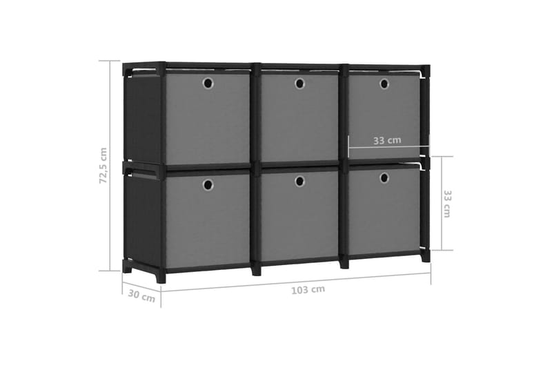 Hylla med 6 kuber med lådor svart 103x30x72,5 cm tyg - Svart - Förvaring - Hyllor - Hyllsystem