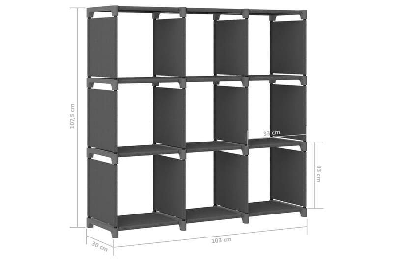 Hylla med 9 kuber grå 103x30x107,5 cm tyg - Grå - Förvaring - Hyllor - Hyllsystem