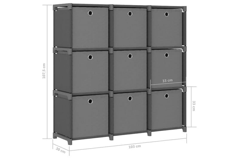 Hylla med 9 kuber med lådor grå 103x30x107,5 cm tyg - Grå - Förvaring - Hyllor - Hyllsystem