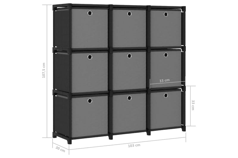 Hylla med 9 kuber med lådor svart 103x30x107,5 cm tyg - Svart - Förvaring - Hyllor - Hyllsystem