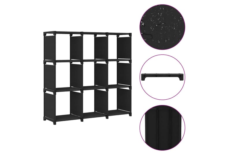 Hylla med 9 kuber svart 103x30x107,5 cm tyg - Svart - Förvaring - Hyllor - Hyllsystem
