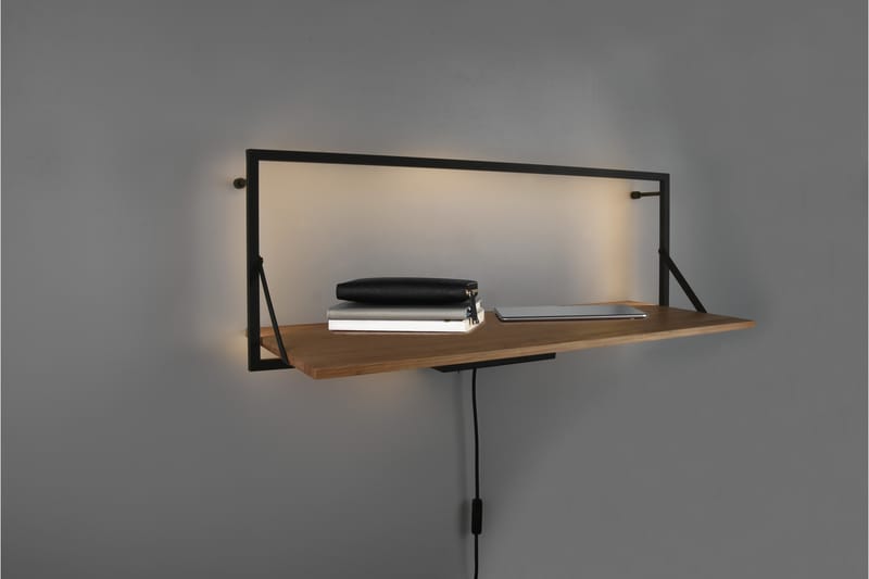 LEONIE Vägghylla LED-belyst 90x30 cm Trä/Svart - Trä/Svart - Förvaring - Hyllor - Vägghylla