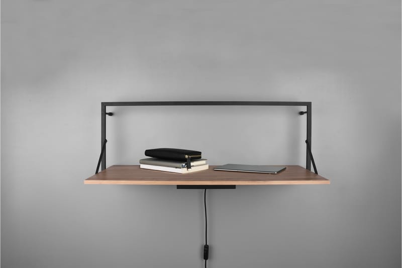 LEONIE Vägghylla LED-belyst 90x30 cm Trä/Svart - Trä/Svart - Förvaring - Hyllor - V�ägghylla