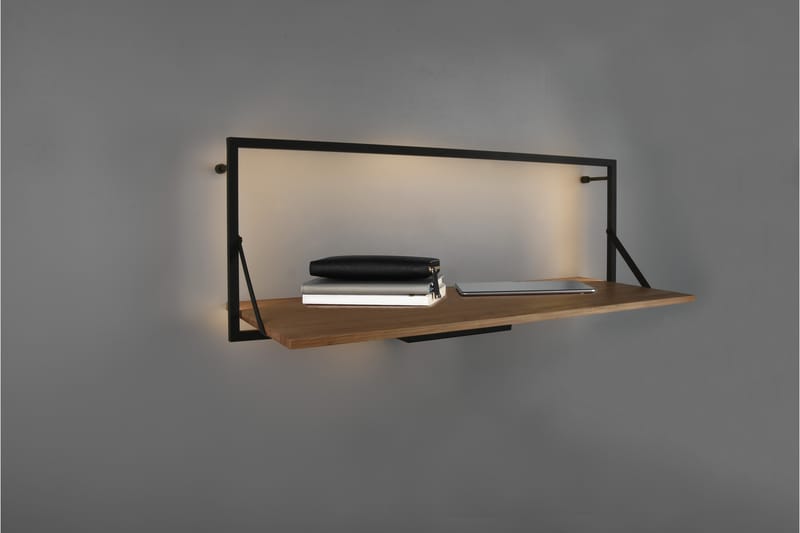LEONIE Vägghylla LED-belyst 90x30 cm Trä/Svart - Trä/Svart - Förvaring - Hyllor - Vägghylla