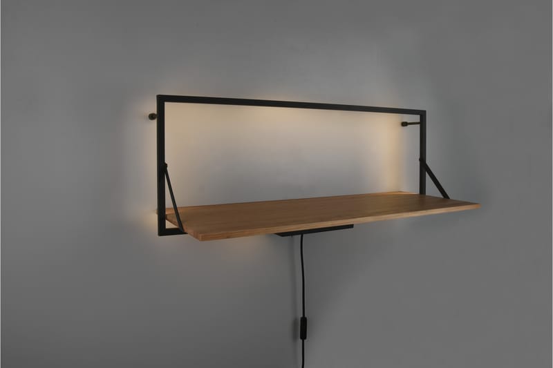 LEONIE Vägghylla LED-belyst 90x30 cm Trä/Svart - Trä/Svart - Förvaring - Hyllor - Vägghylla