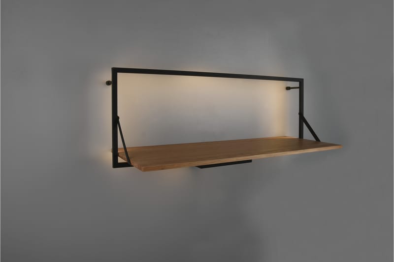 LEONIE Vägghylla LED-belyst 90x30 cm Trä/Svart - Trä/Svart - Förvaring - Hyllor - Vägghylla