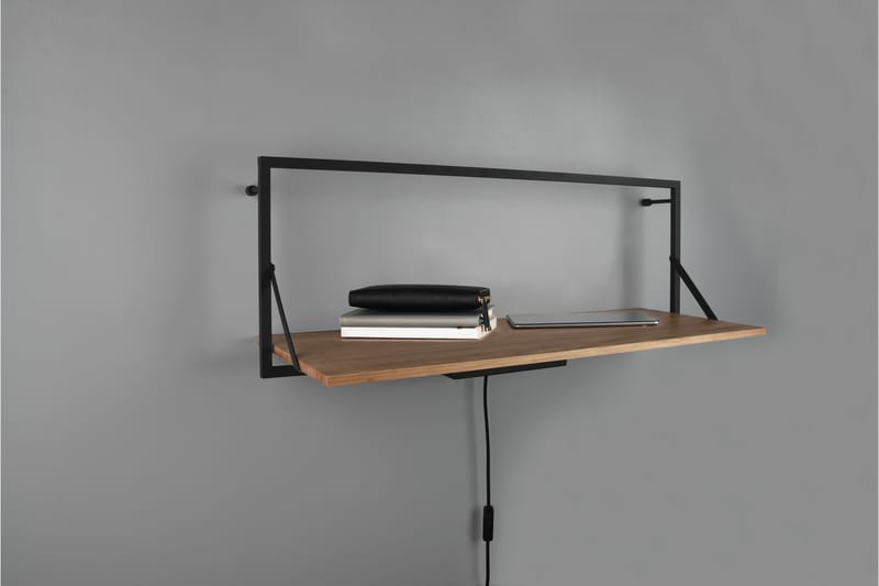 LEONIE Vägghylla LED-belyst 90x30 cm Trä/Svart - Trä/Svart - Förvaring - Hyllor - Vägghylla