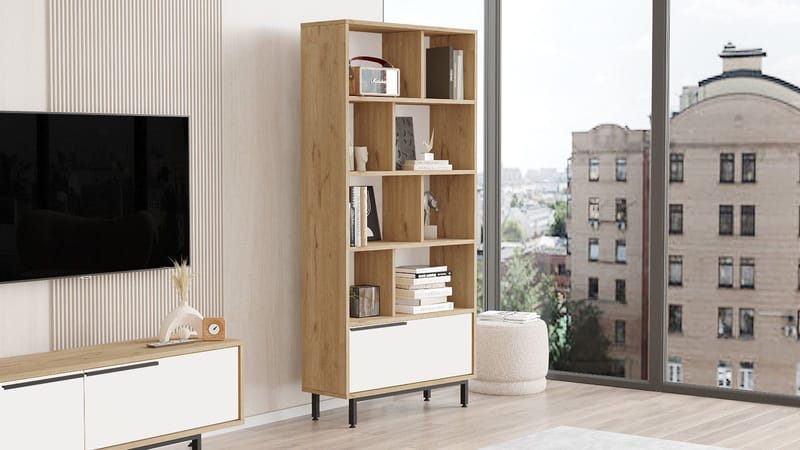 Nilena Bokhylla 83,9x175,6x29,5 cm - Ek och vitt - Förvaring - Hyllor - Bokhylla