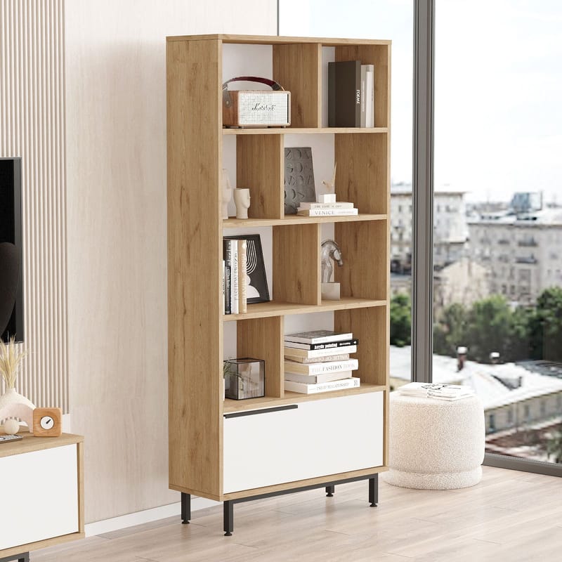 Nilena Bokhylla 83,9x175,6x29,5 cm - Ek och vitt - Förvaring - Hyllor - Bokhylla