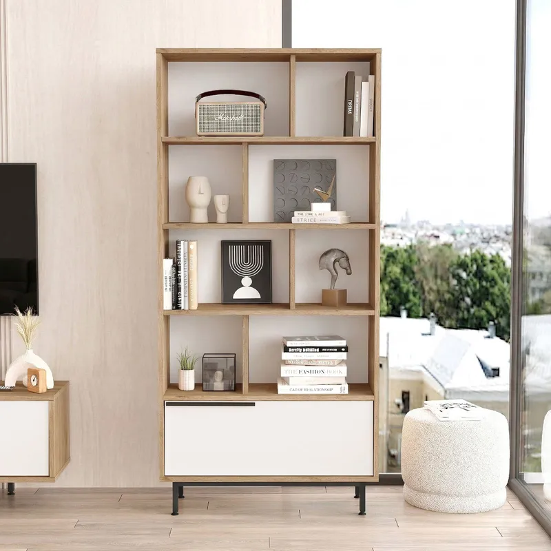 Nilena Bokhylla 83,9x175,6x29,5 cm - Ek och vitt - Förvaring - Hyllor - Bokhylla