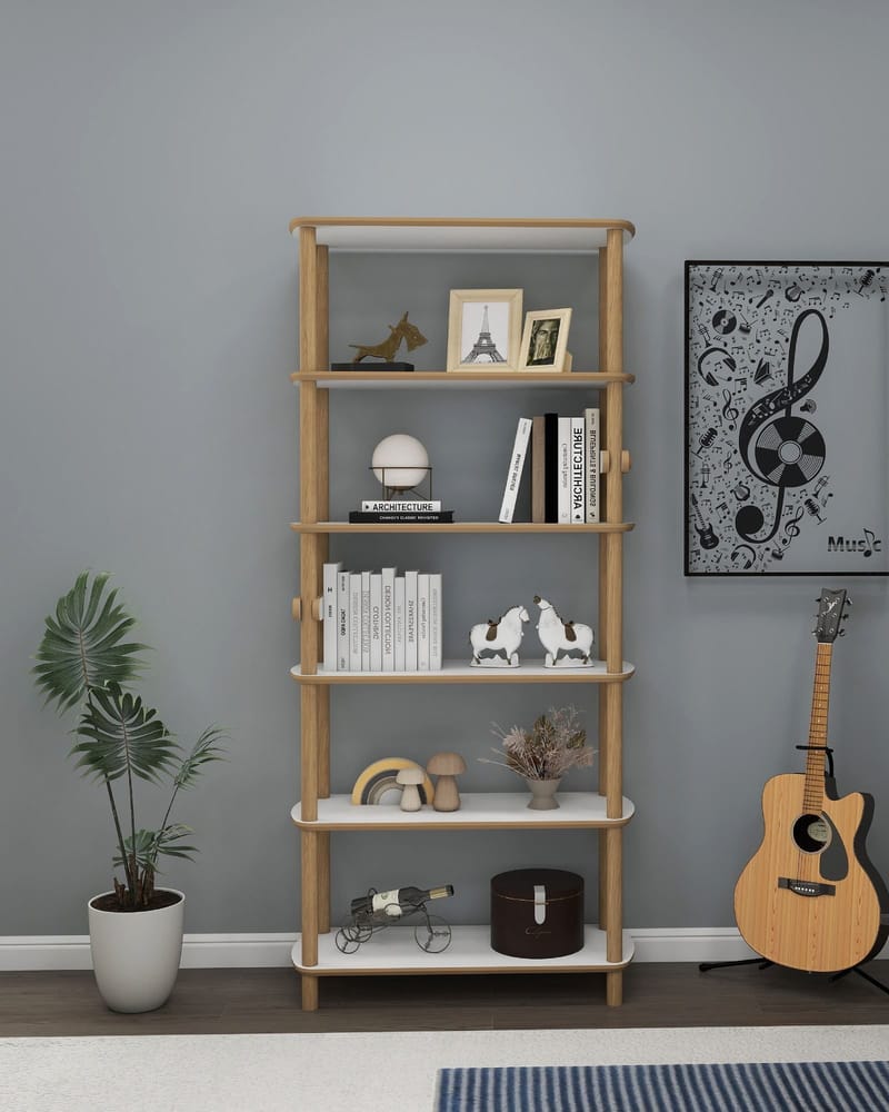 Pienk Bokhylla 80x174 cm - Ek och vit - Förvaring - Hyllor - Bokhylla