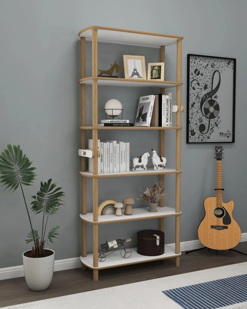 Pienk Bokhylla 80x174 cm - Ek och vit - Förvaring - Hyllor - Bokhylla