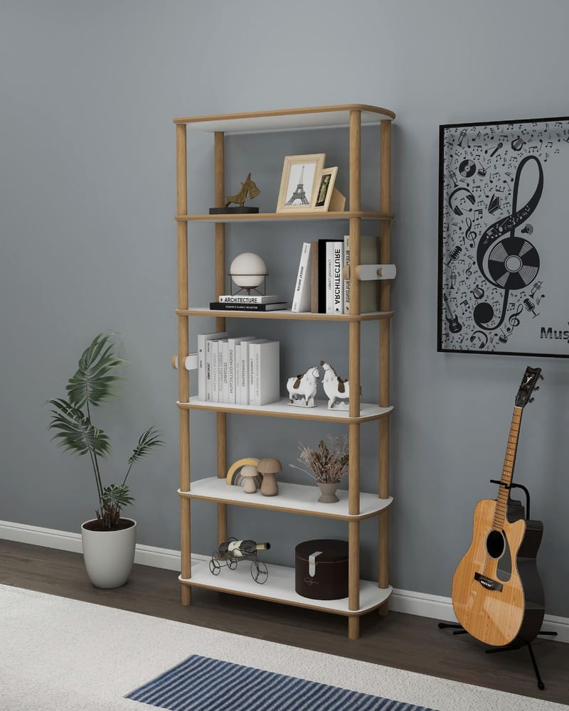 Pienk Hög Bokhylla 80 cm i Ek och - Vit|Brun - Förvaring - Hyllor - Bokhylla