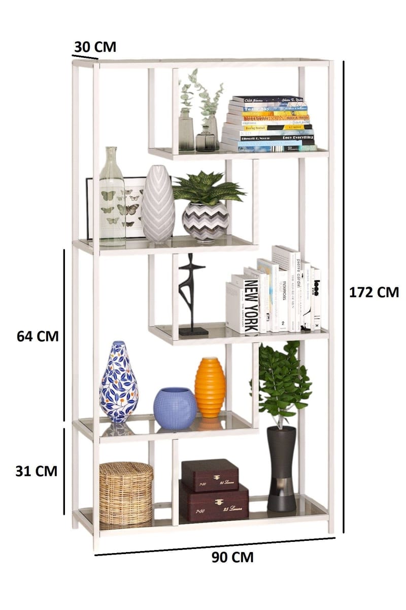 Sorena Bokhylla 90x172 cm - Vit och transparent - Förvaring - Hyllor - Bokhylla
