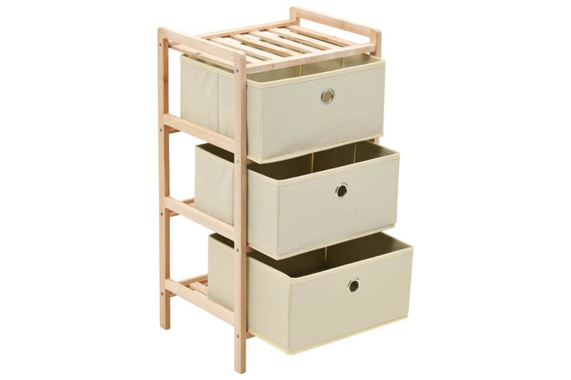 Förvaringshylla med 3 tygkorgar cedarträ beige - Beige - Förvaring - Hyllor - Steghylla & trapphylla