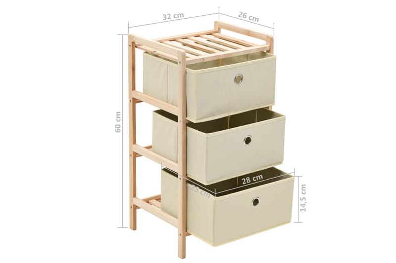 Förvaringshylla med 3 tygkorgar cedarträ beige - Beige - Förvaring - Hyllor - Steghylla & trapphylla
