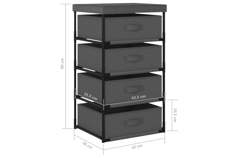 Förvaringshylla med 4 tygkorgar stål grå - Grå - Steghylla & trapphylla