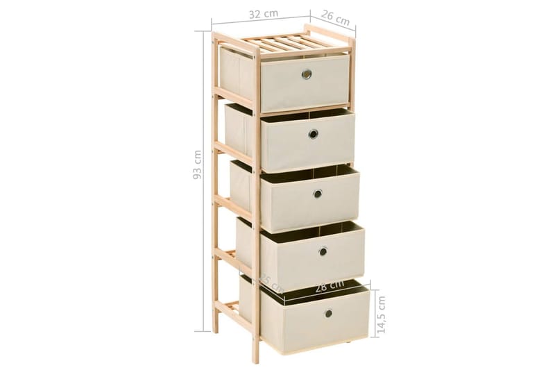 Förvaringshylla med 5 tygkorgar cedarträ beige - Beige - Förvaring - Hyllor - Steghylla & trapphylla